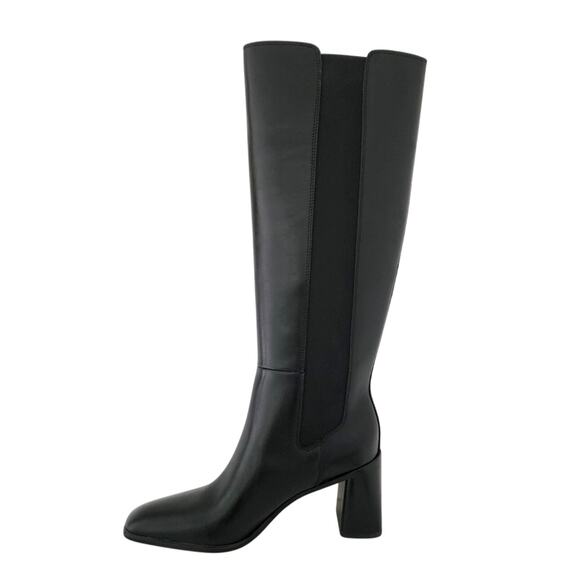 Nordstrom Tyra Black Tall Knee High Boot Sz 8.5 Leather Pull-On Elastic Gore NIB - Picture 9 of 14